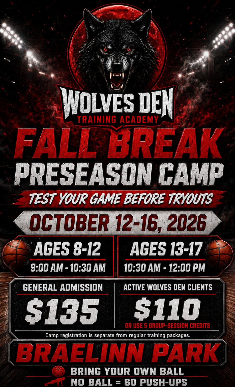 Wolves Den Fall Break Preseason Camp flyer